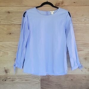 J. Crew Blue Cold Shoulder Long Sleeve Blouse with Ties at the Wrists Size XSmal
